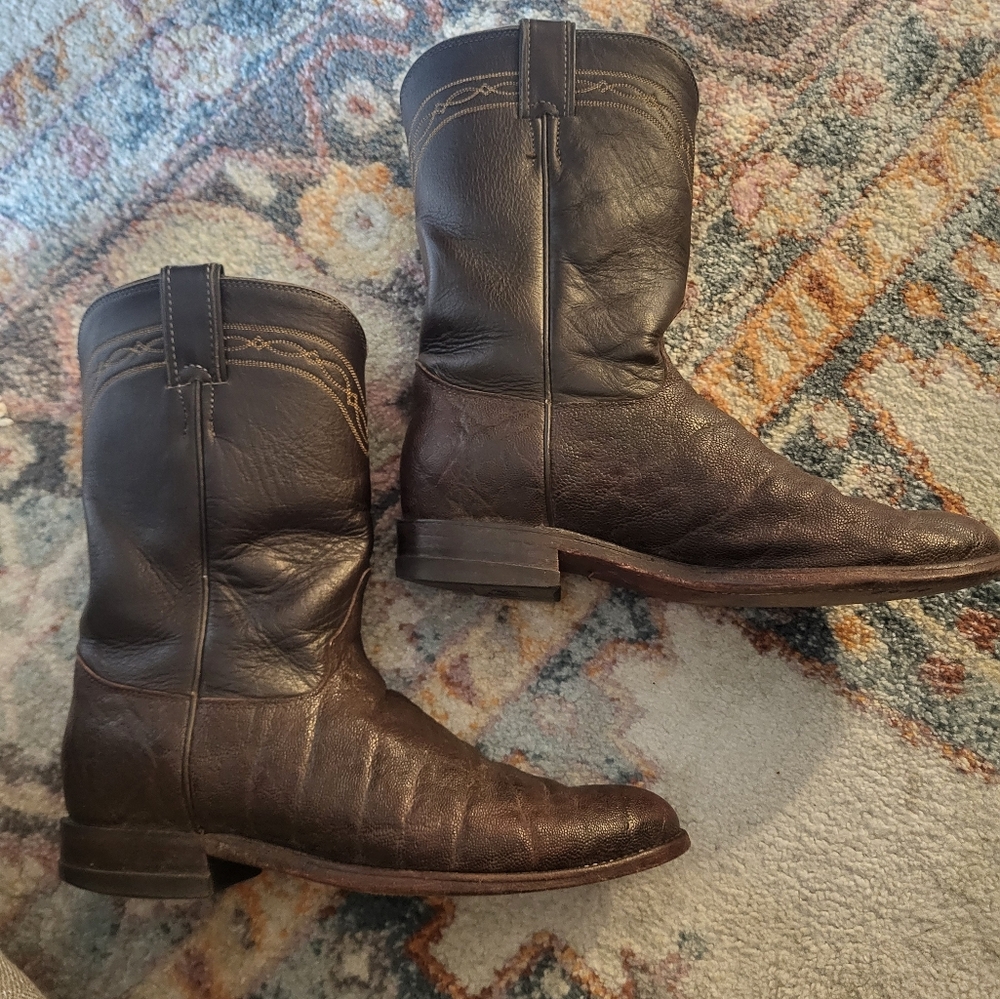 Justin Boots Men 9D Brown Leather Exotic Cowboy Western Roper 3138 Rodeo Ranch